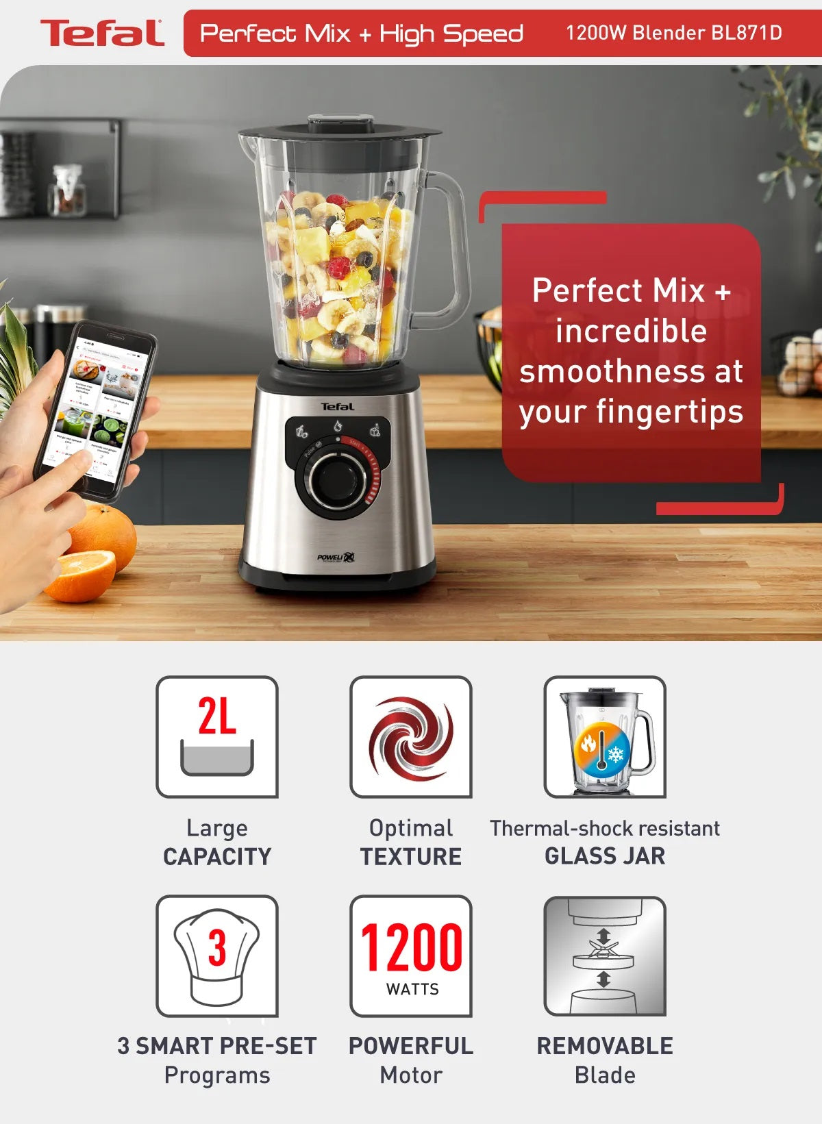 Tefal BL871D Perfect Mix + High Speed Blender 2L