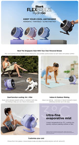 FREE NINJA THIRSTI BOTTLE Worth $59 - DW2401SM Random Color While stocks last - Shark FA050SM FlexBreeze HydroGo™ DC Portable Misting Fan -  4 Colors Available