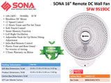 Sona SFW 9519DC Remote DC Wall Fan 16 Inch