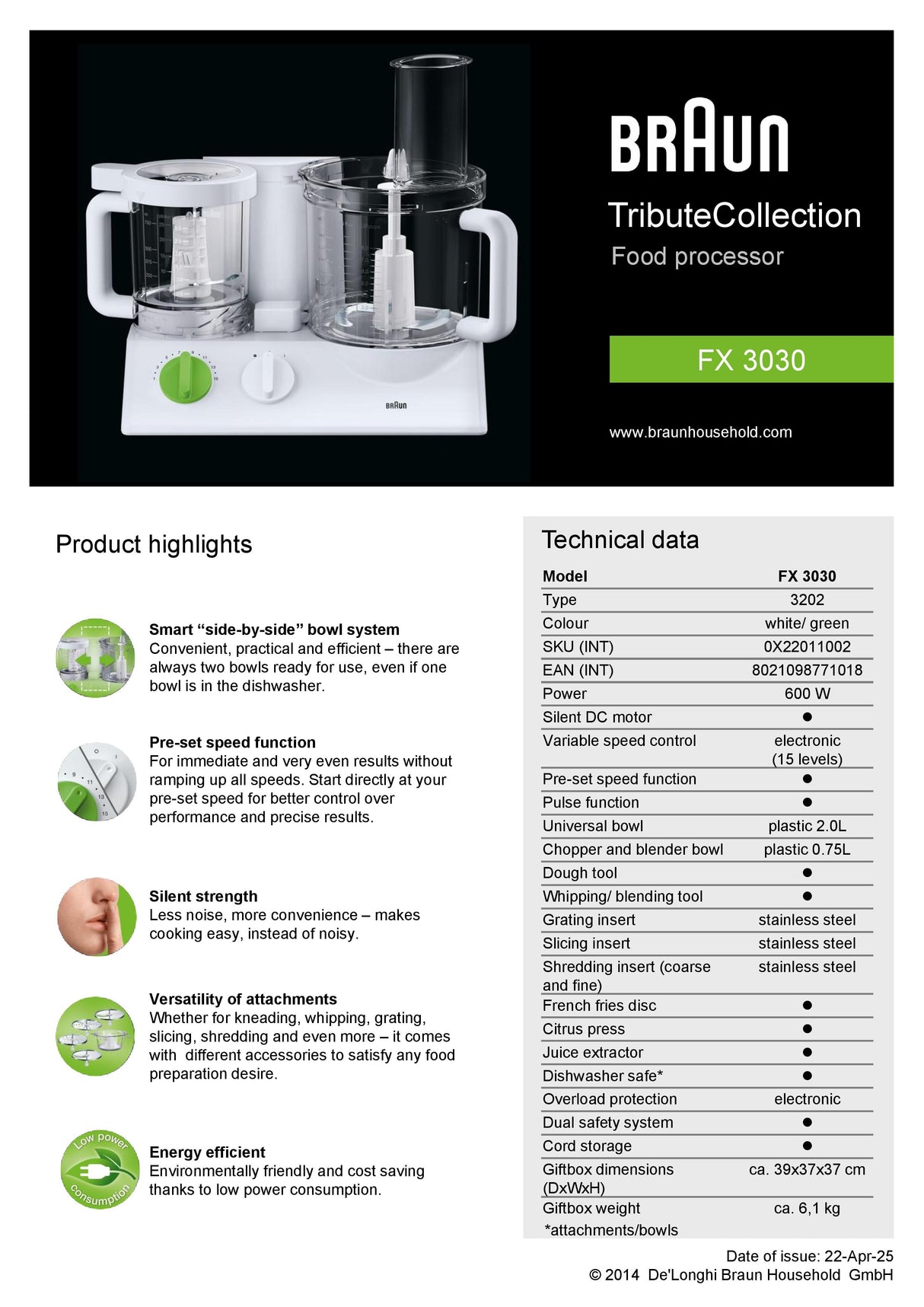 Braun FX3030 TributeCollection Food Processor 600W
