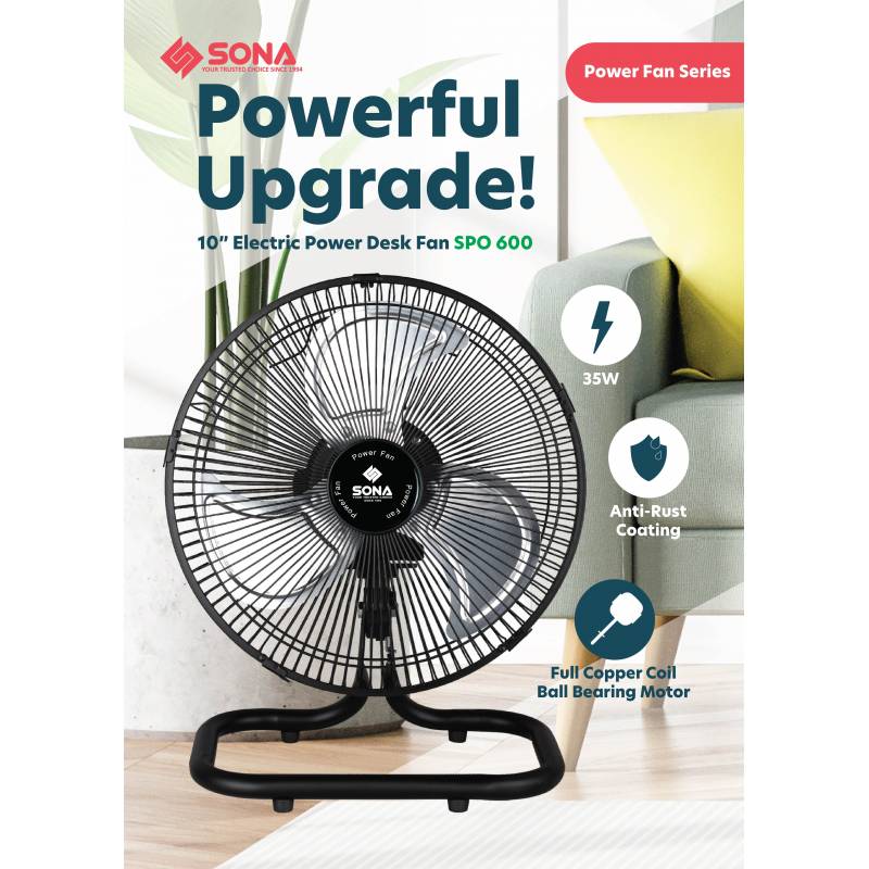 Sona SPO 600 | SPO600 Electric Power Desk Fan 10 Inch (Replace SOF 6050) App