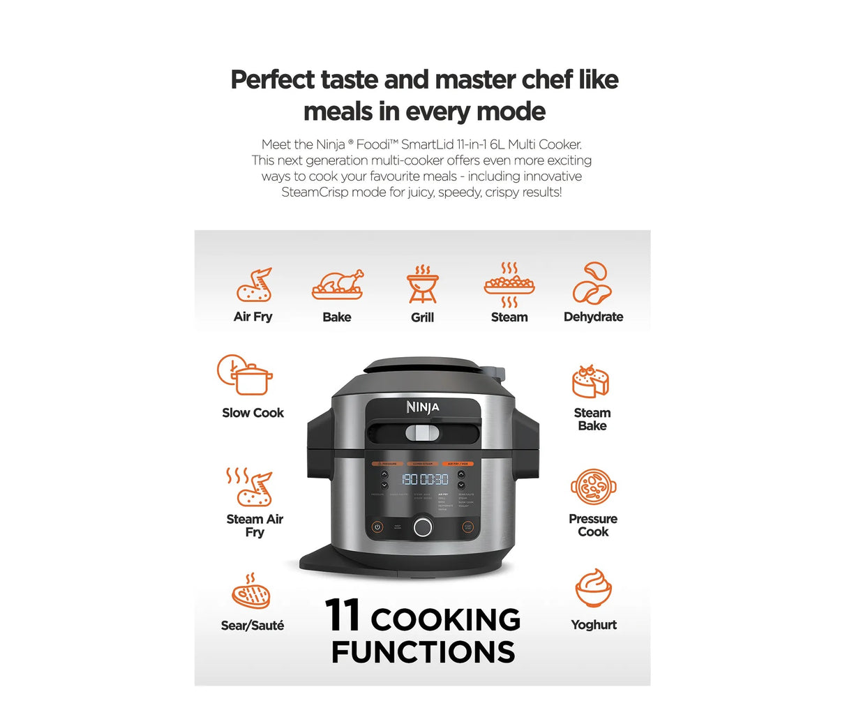 Ninja OL550 Foodi 11 in 1 SmartLid Multi cooker in one pot with 6L Capacity and Recipe Book