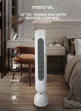 Mistral MFD4308DR DC Tower Fan With Remote Control 43 Inch