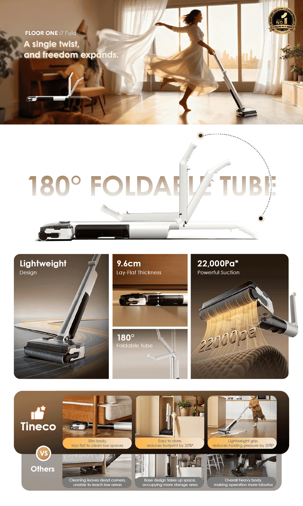 FREE 2 x Cleaning Solution - Tineco Floor One i7 Fold Wet & Dry Vacuum Cleaner