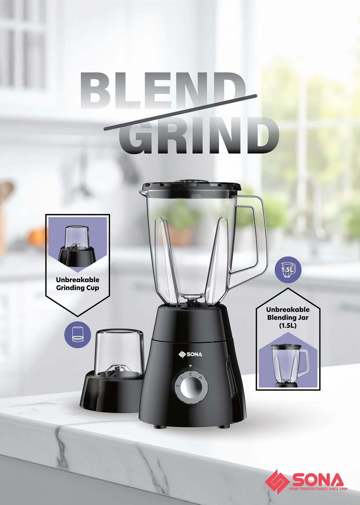 Sona SB 3033 | SB3033 2 In 1 Blender 1.5L