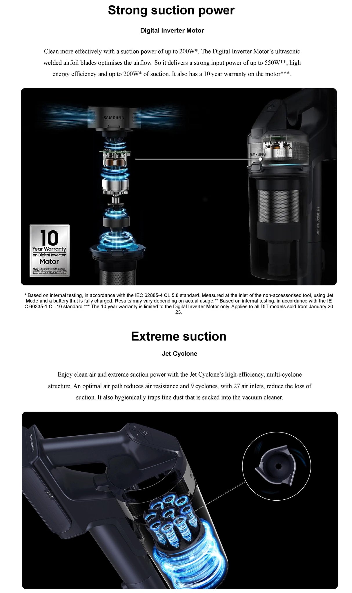 Samsung VS20B75AER1/SP Jet 75E multi Digital Inverter Motor Vacuum Cleaner Suction Power 200W