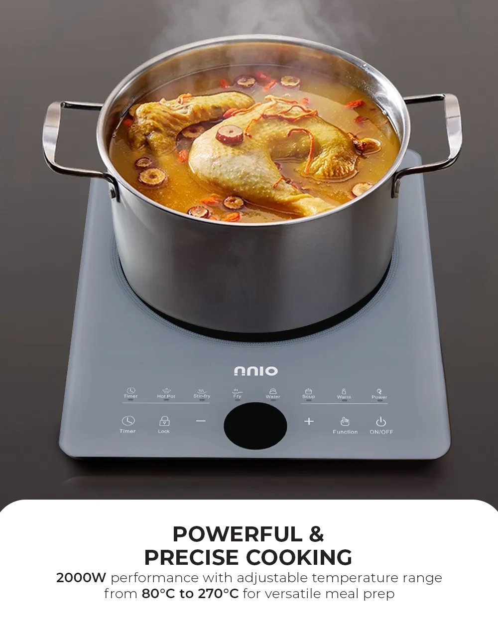 NNIO N278IC Induction Cooker with Free Stainless Steel Pot 2000W - 2 Colors Available