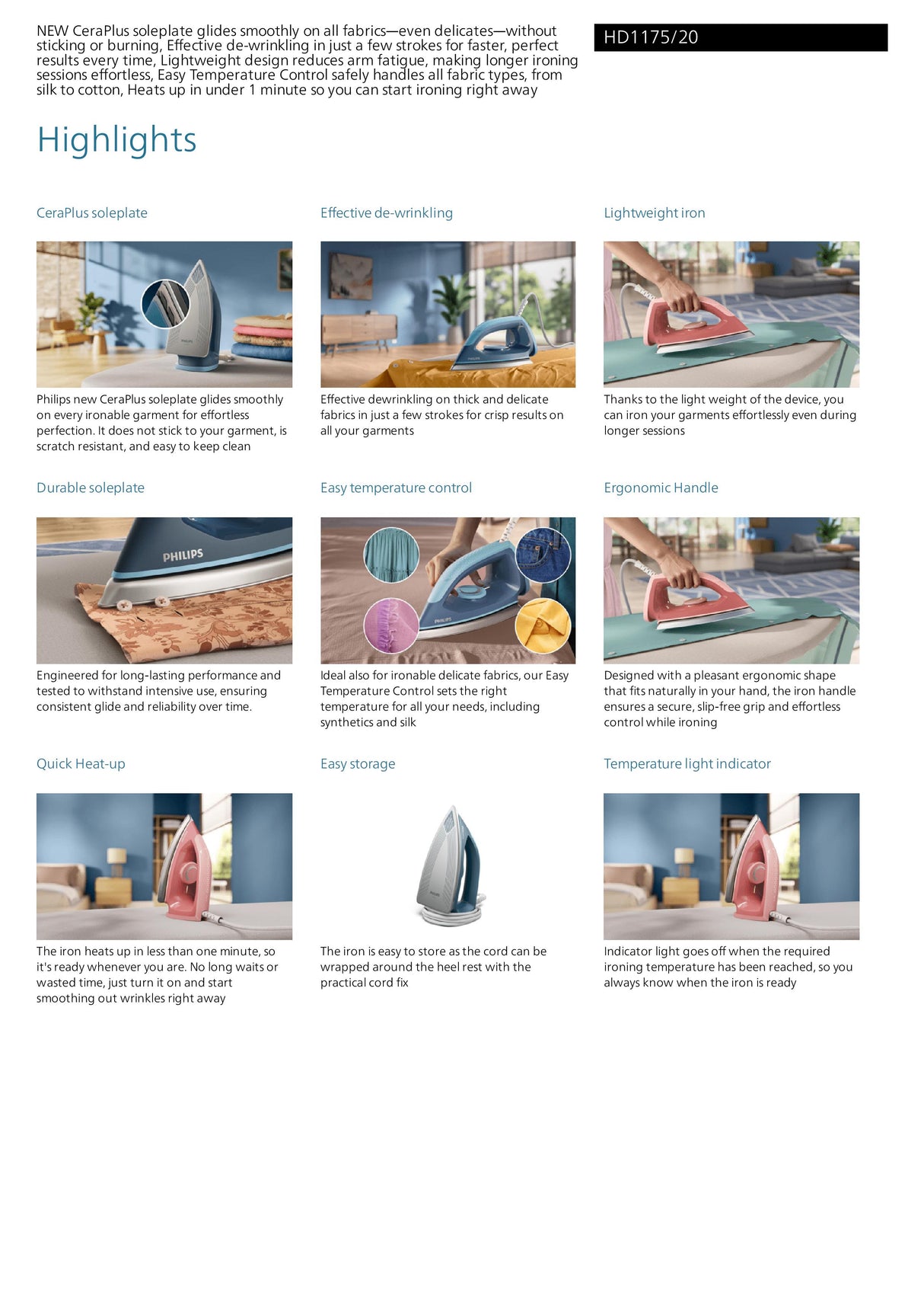 Philips HD1175/20 Dry Iron 1100W