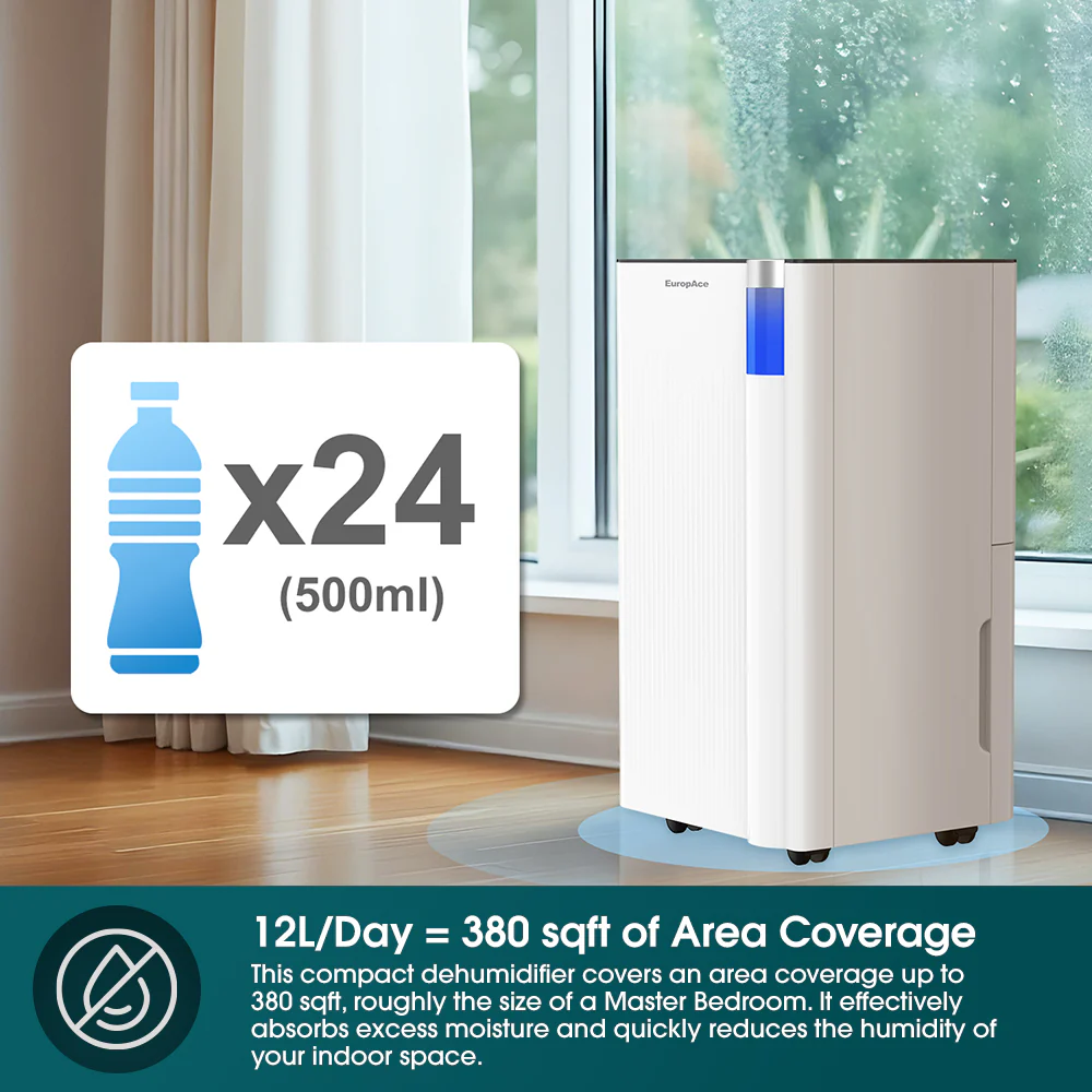 Europace EDH 3120DDC | EDH3120DDC DC Dehumidifier + Laundry Dryer | Lower Noise Level, Greater Energy Efficiency 12L