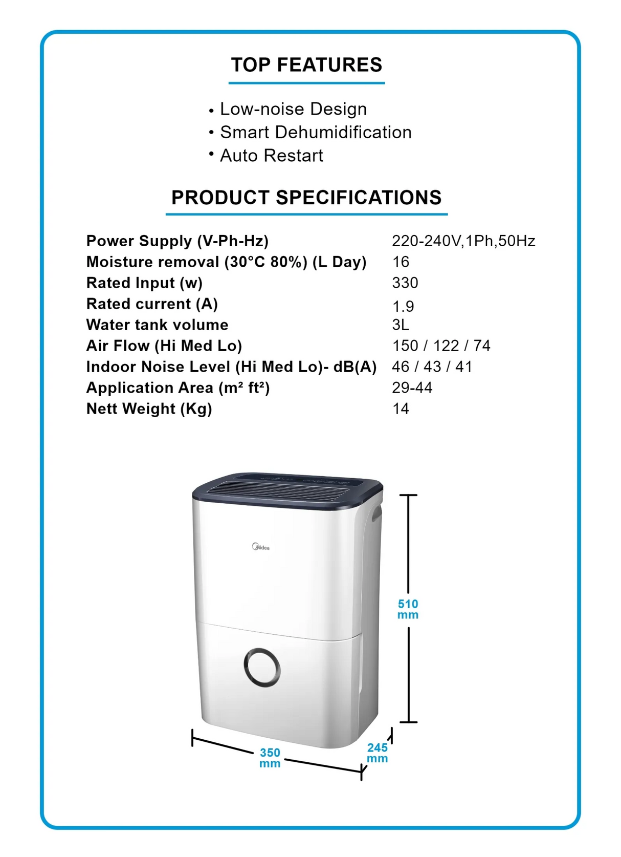 Midea MDDF-16DEN7 Smart Dehumidifying Dehumidifier, 16L