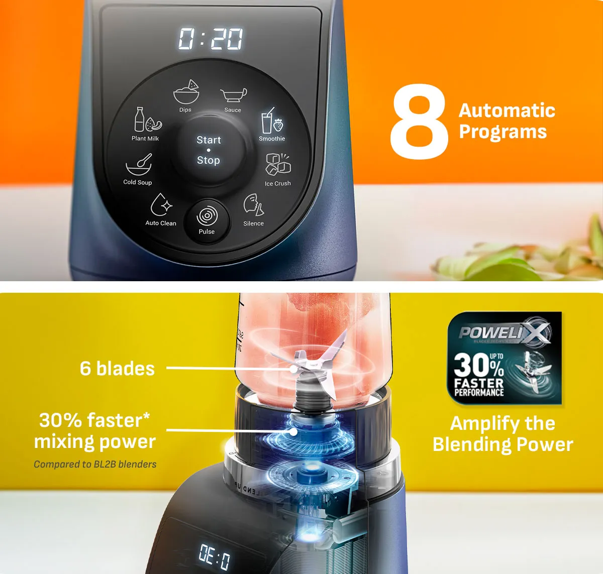 Tefal BL19H4 BlendUp Personal Blender – Removable blades, 2 dishwasher safe BPA-free Tritan jars, 1000W, 8 auto programs