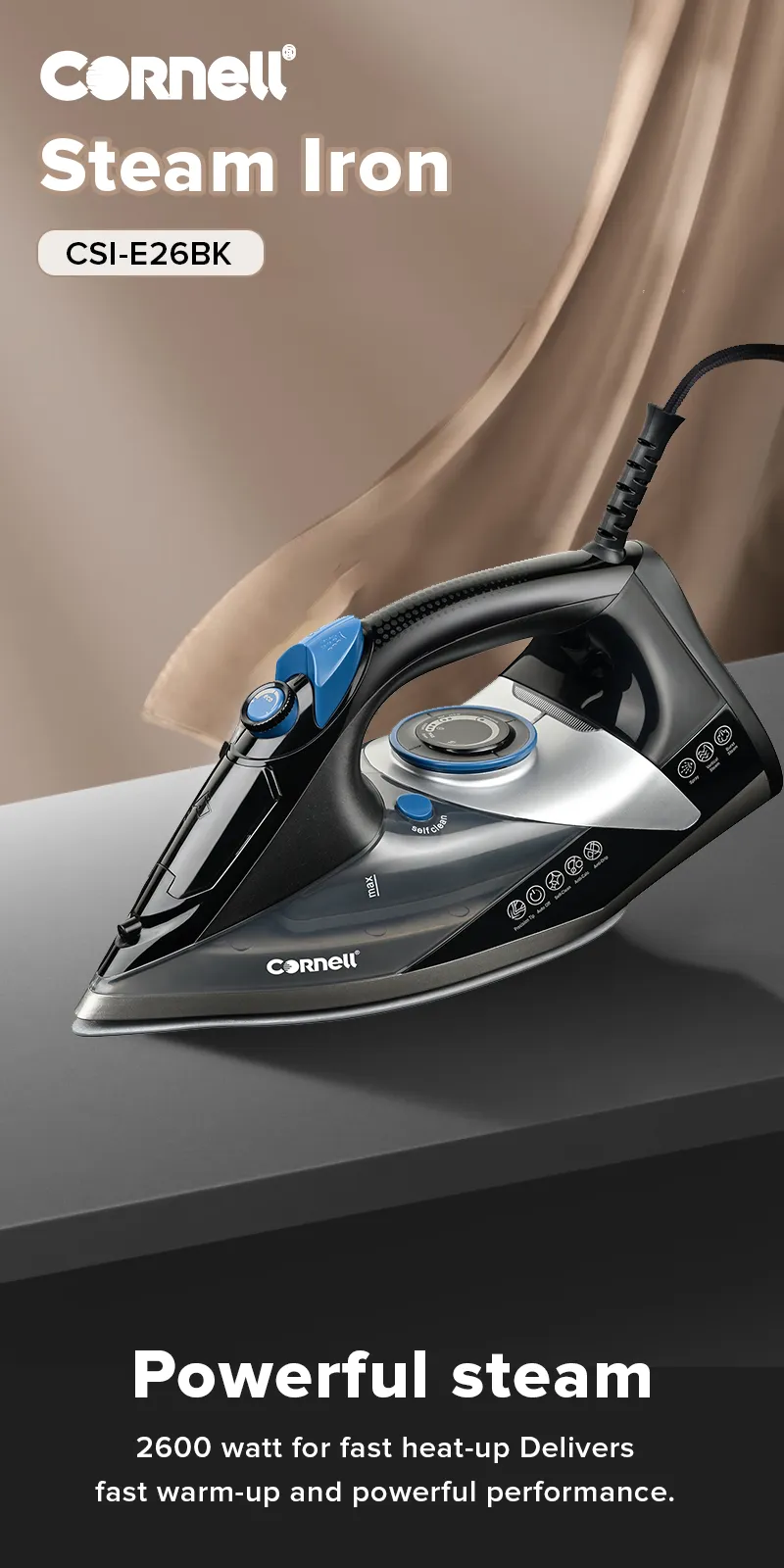 Cornell CIS-E26BK | CISE26BK Steam Iron with Auto Shut Off Function 2600W