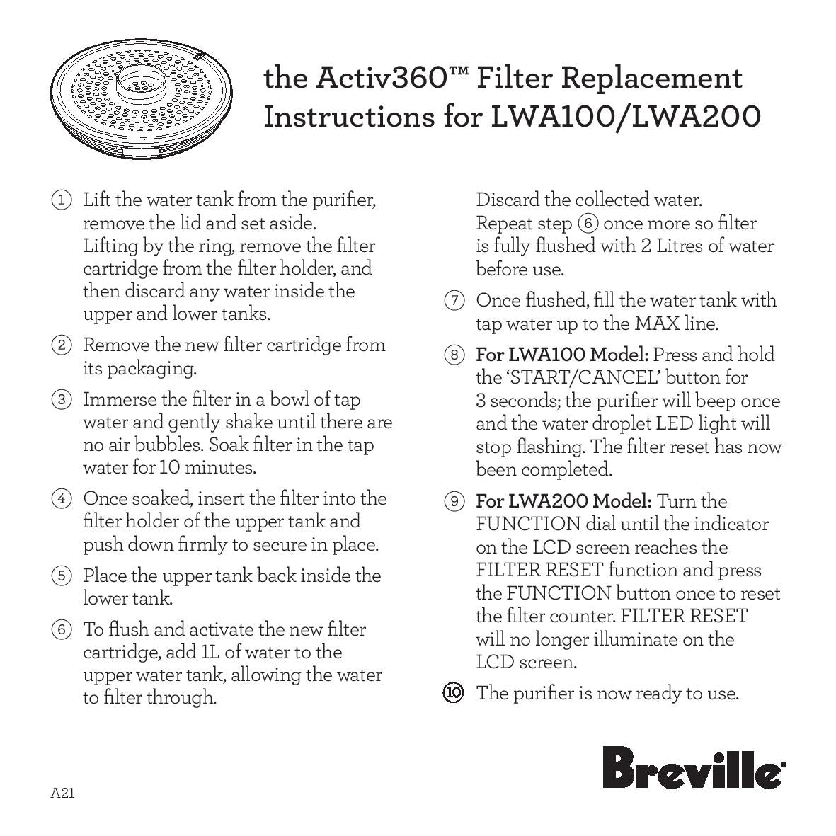 Breville LWA063WH the Activ360™ Filter - For Model LWA200BSS