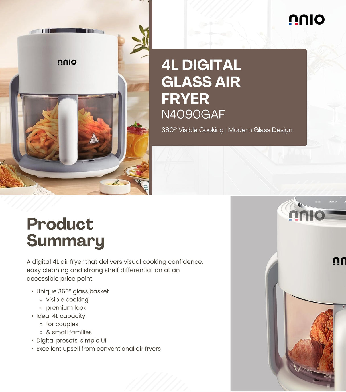 NNIO N4090GAF Digital Glass Air Fryer 4L