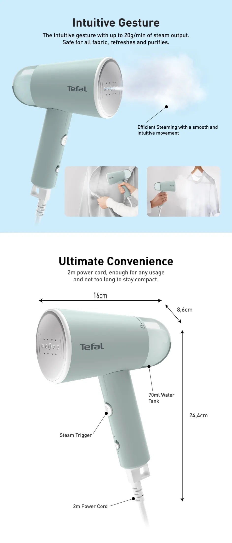 Tefal DT1034 Origin Travel Handheld Garment Steamer