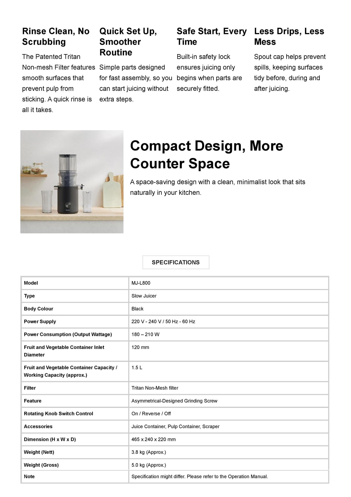 Panasonic MJ-L800KSK Slower Juicer