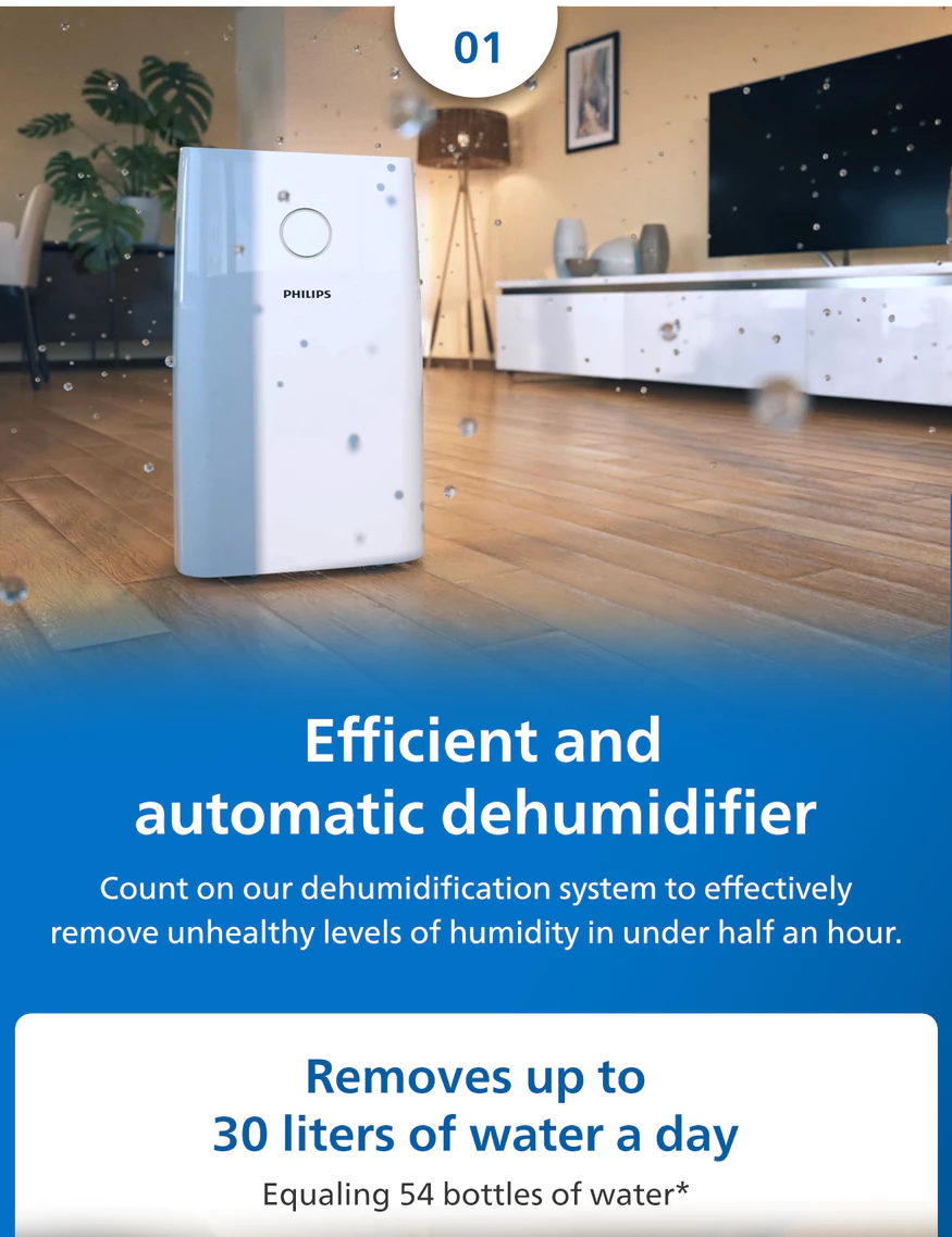 Philips DE3223/30 | DE3223 Series 3000 Air Dehumidifier with Aroma Dispenser - Dehumidify up to 30L per day