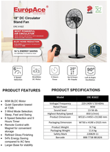 Europace ERC 8182Z | ERC8182Z Remote DC Circulator Stand Fan 18 Inch