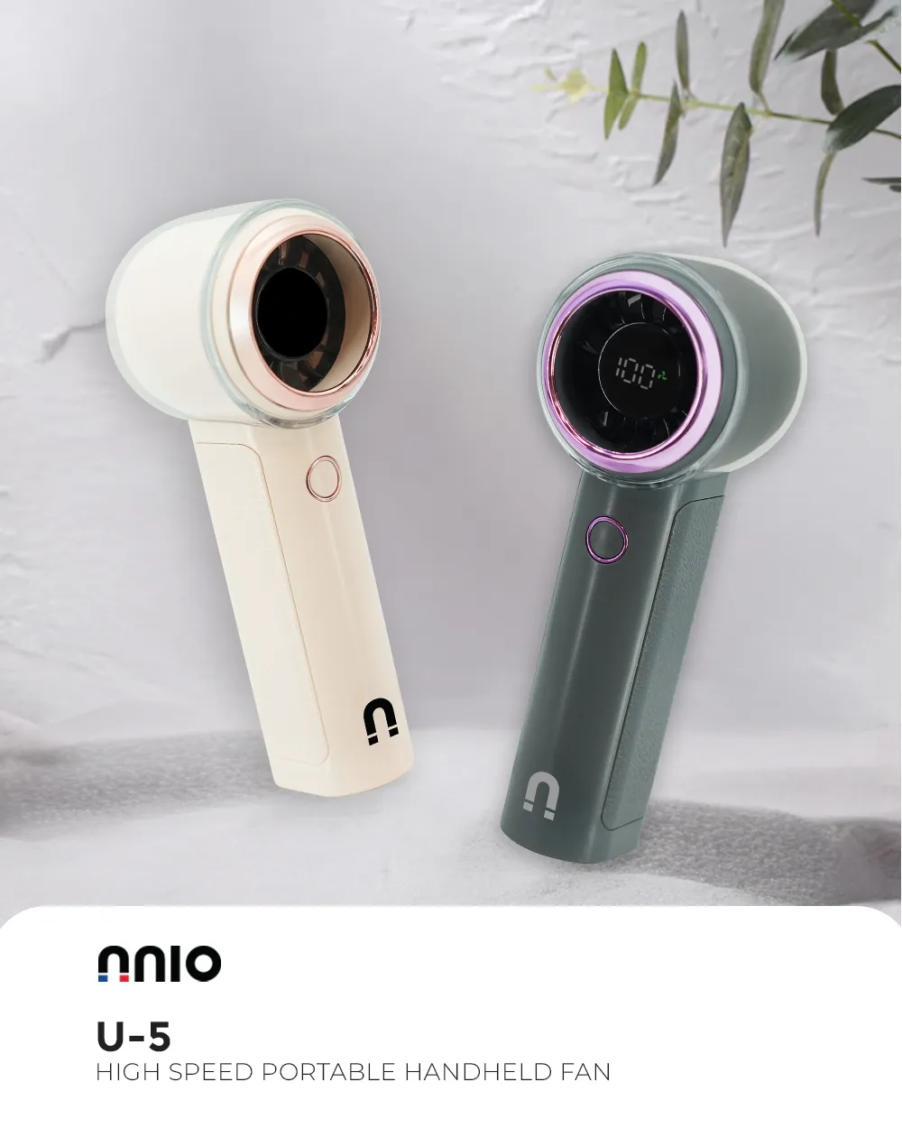NNIO U-5 High Speed Portable Handheld Fan 6W with LED Diplay, Plastic Blade, 100 Speeds - 2 Colors Options Available