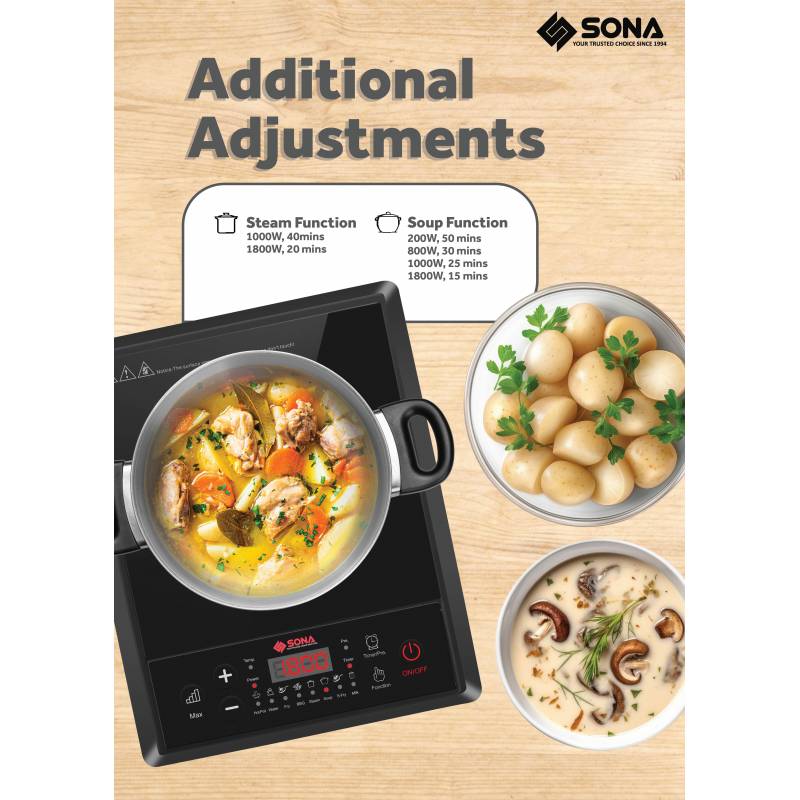 Sona SIC 8655 | SIC8655 Multi-Function Induction Cooker 2000W with Free Pot