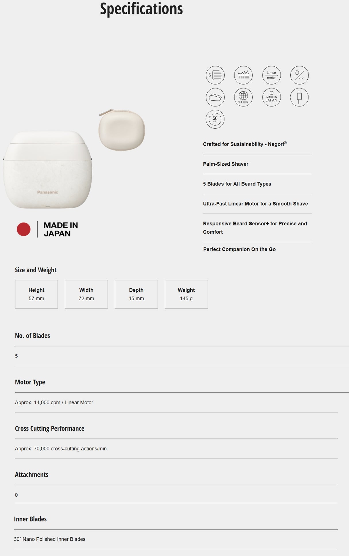 Panasonic ES-PV6A 5-Blade Palm-Sized Wet and Dry Rechargeable Shaver - Made in Japan