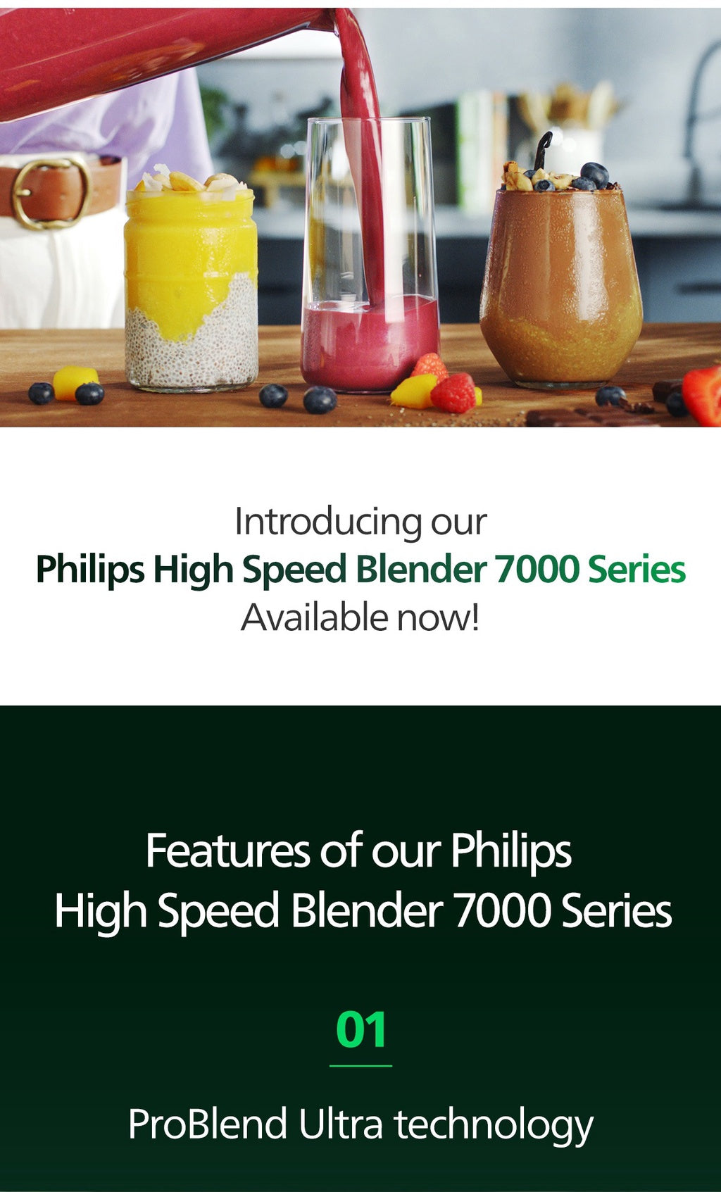 Philips HR3760/01 High Speed Blender 7000 Series Max Jar 2L, Effecitve Jar 1.8L