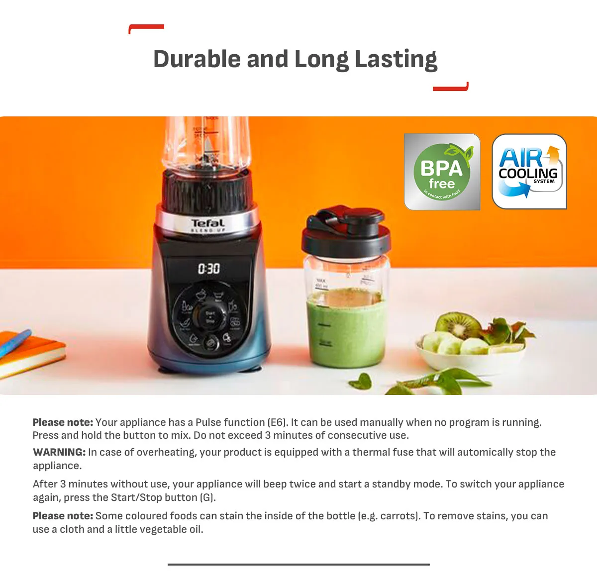 Tefal BL19H4 BlendUp Personal Blender – Removable blades, 2 dishwasher safe BPA-free Tritan jars, 1000W, 8 auto programs