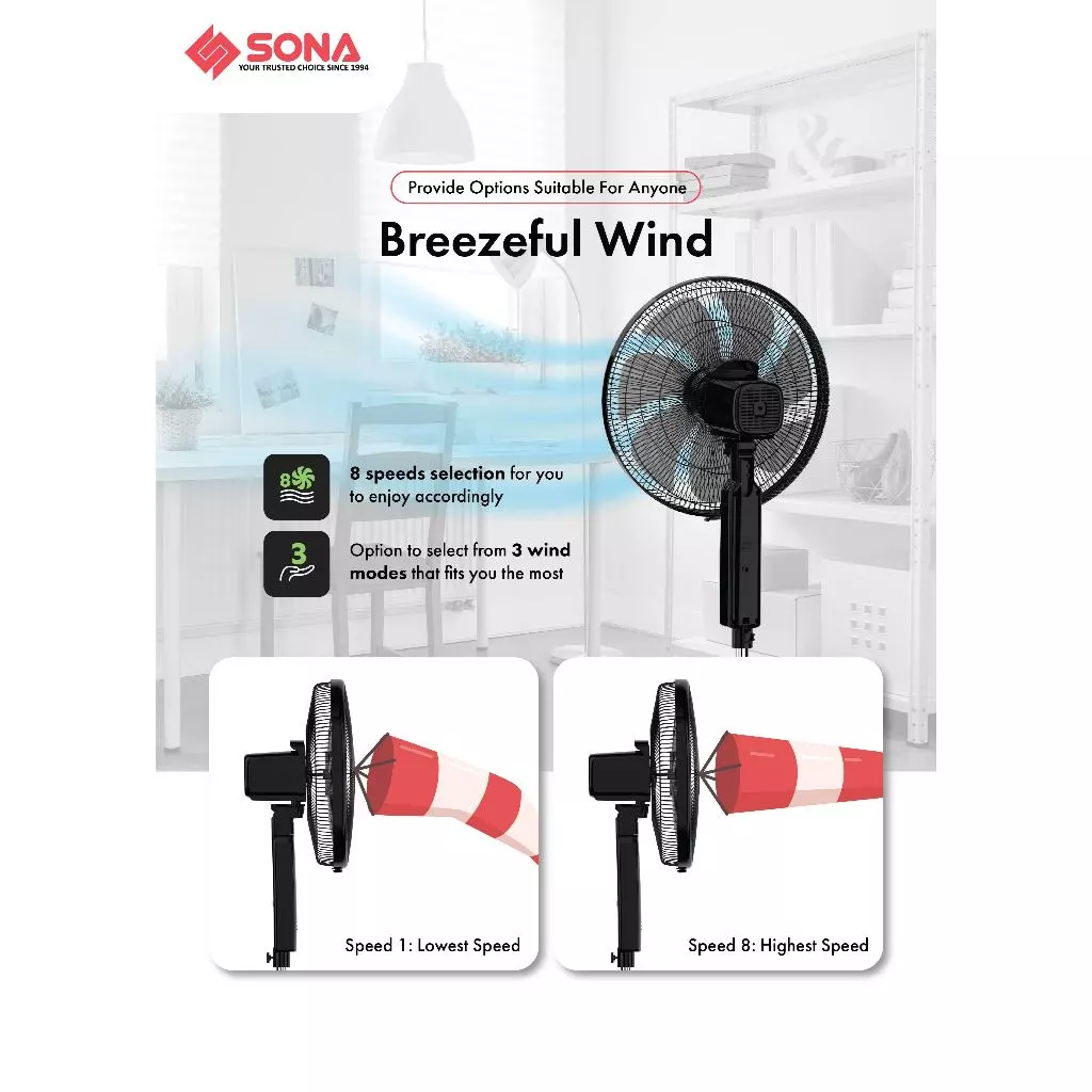 Sona SFS 1164DC | SFS1164DC Remote DC Stand Fan 16 Inch