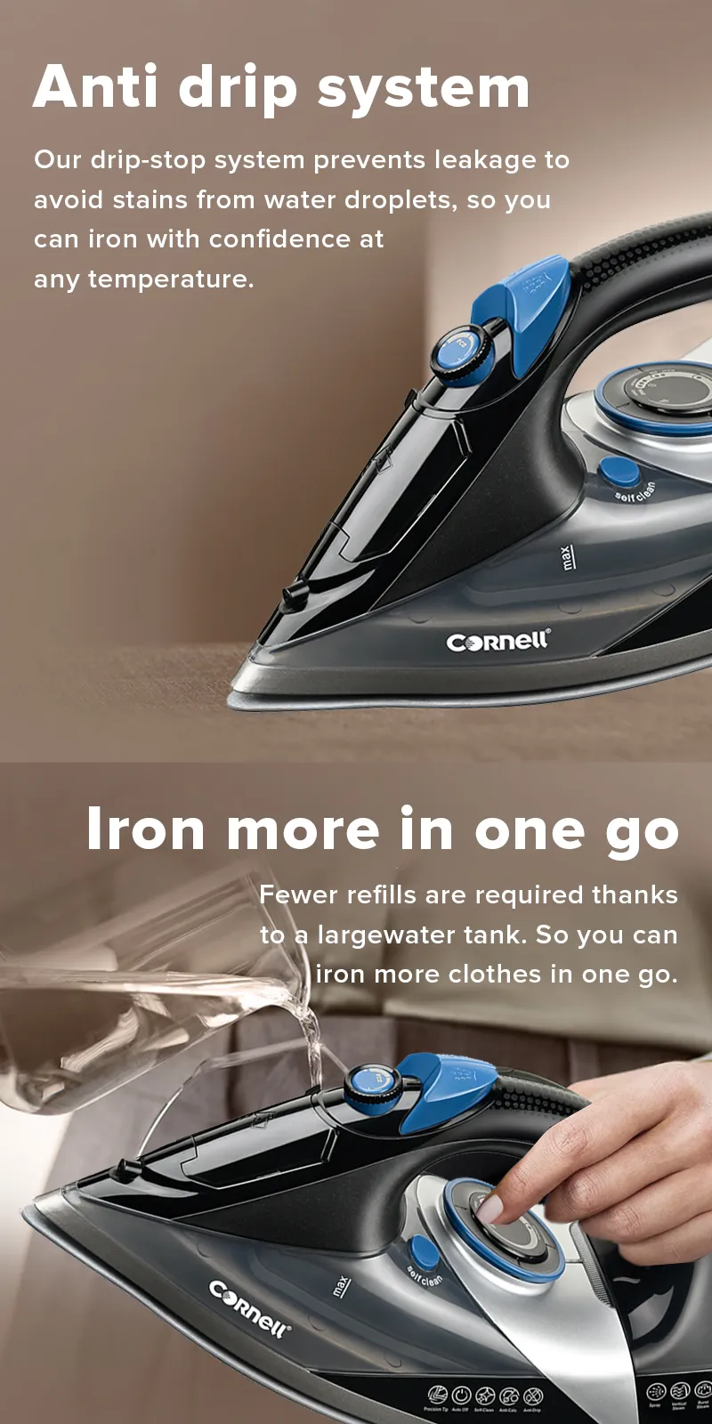 Cornell CIS-E26BK | CISE26BK Steam Iron with Auto Shut Off Function 2600W