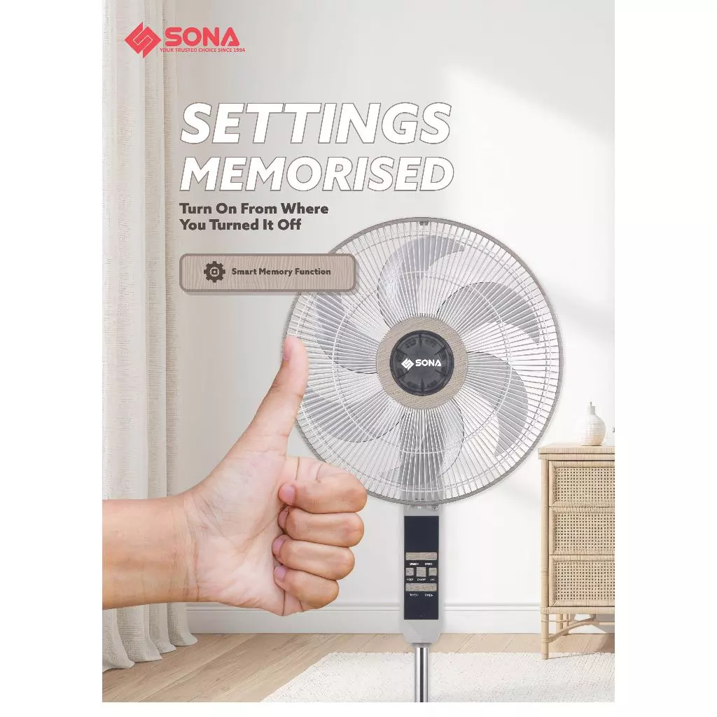 Sona SFS 9028DC | SFS9028DC Remote DC Stand Fan With WiFi 16 Inch