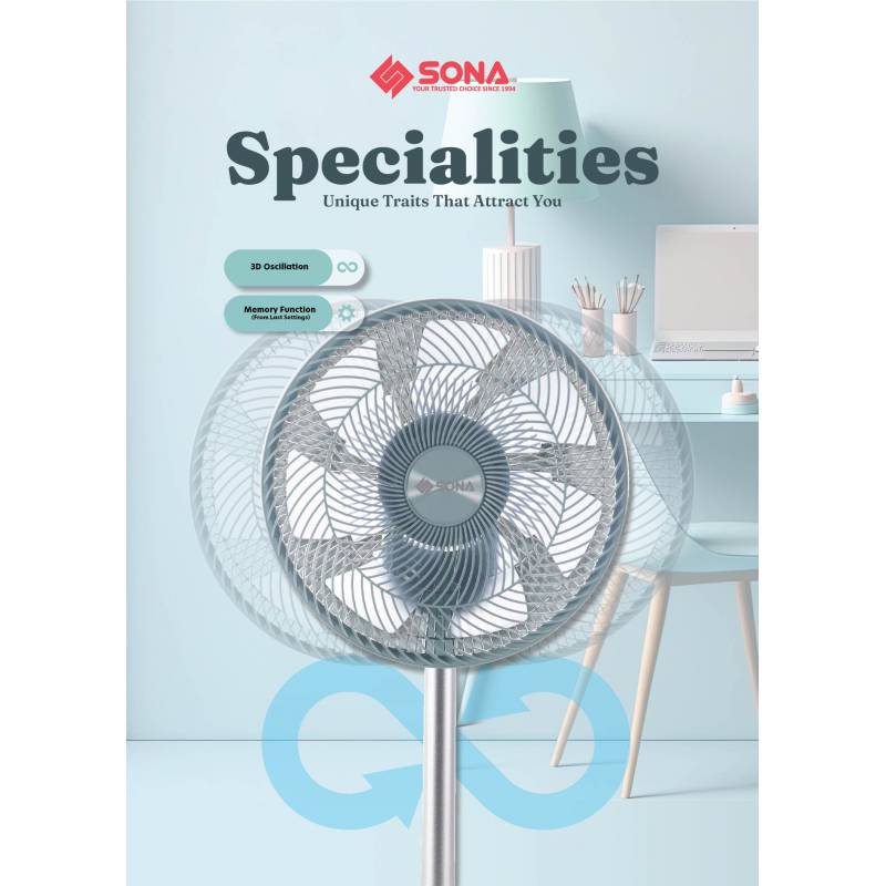 Sona SFS 9002TL | SFS9002TL Remote Portable DC Fan 12 Inch