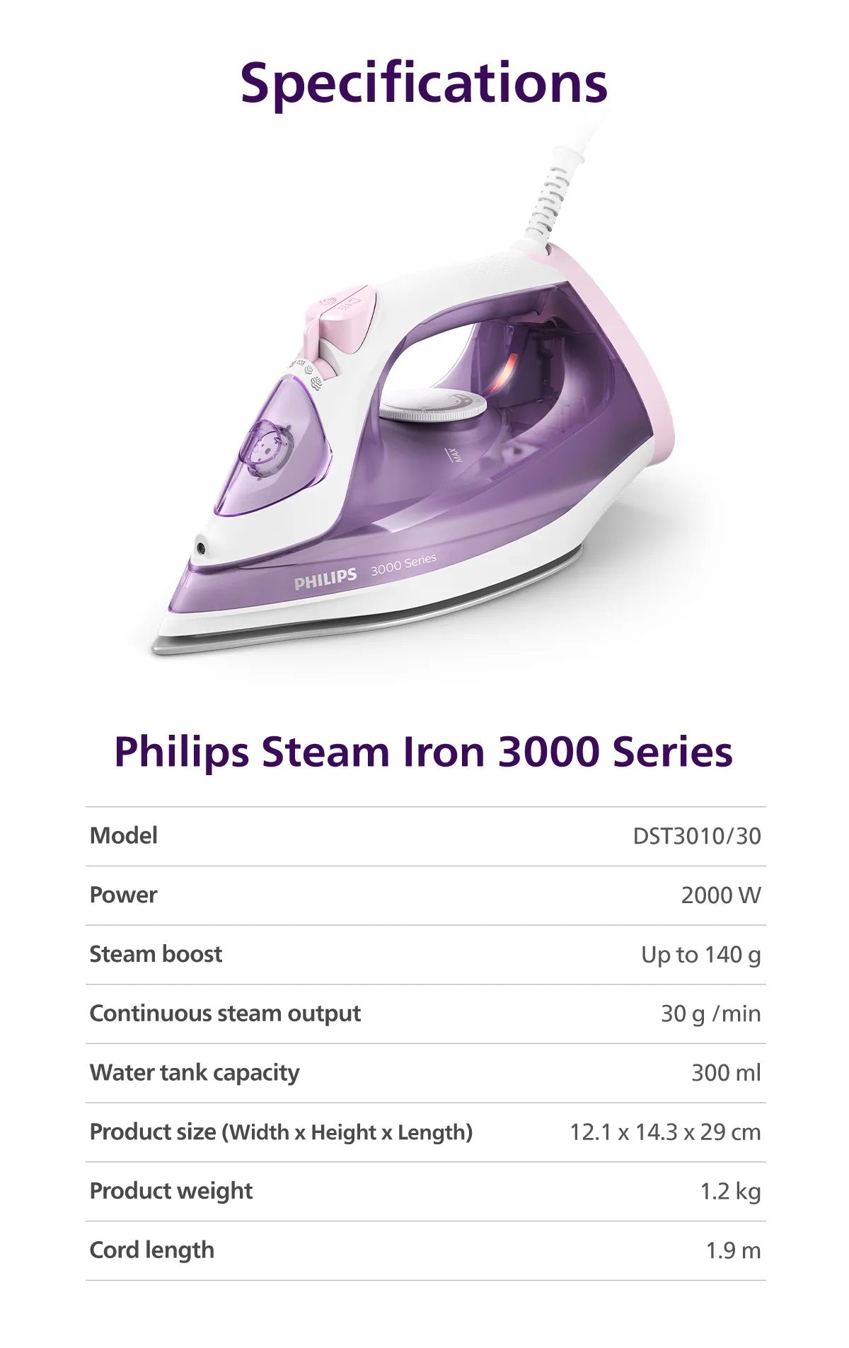 Philips DST3010/30 Steam Iron 3000 Series 2000W