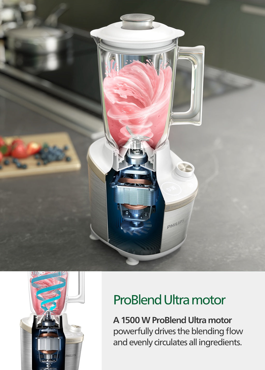 Philips HR3760/01 High Speed Blender 7000 Series Max Jar 2L, Effecitve Jar 1.8L