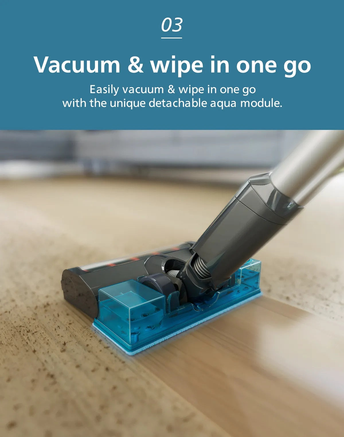 Philips XC3131/61 Cordless Vacuum 3000 Series Aqua - Vacuum & Wipe, Lightweight 1.5kg, LED Nozzle, 3 Layer Filtration