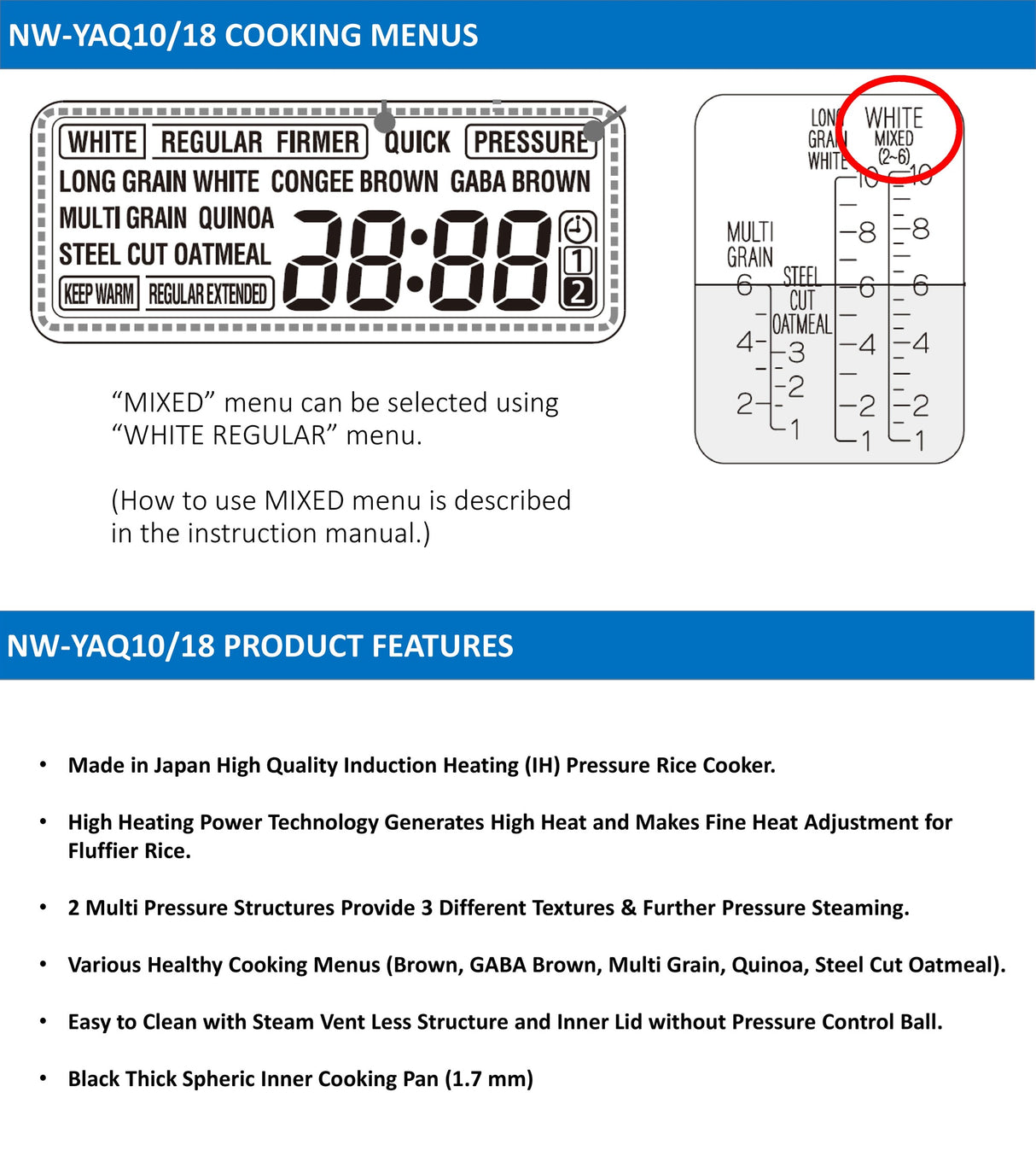 Zojirushi NW-YAQ10 | NW-YAQ18 IH Pressure Rice Cooker
