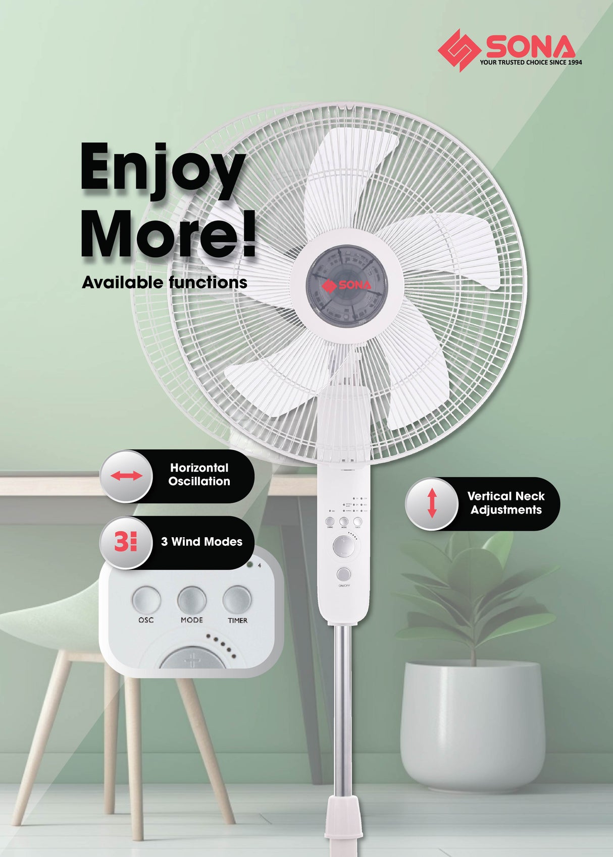 Sona SFS 1160DC | SFS1160DC Remote DC Stand Fan 16 Inch