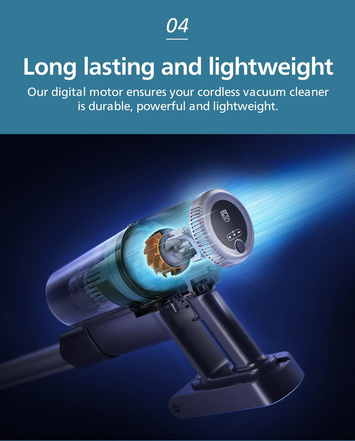 Philips XC3131/61 Cordless Vacuum 3000 Series Aqua - Vacuum & Wipe, Lightweight 1.5kg, LED Nozzle, 3 Layer Filtration