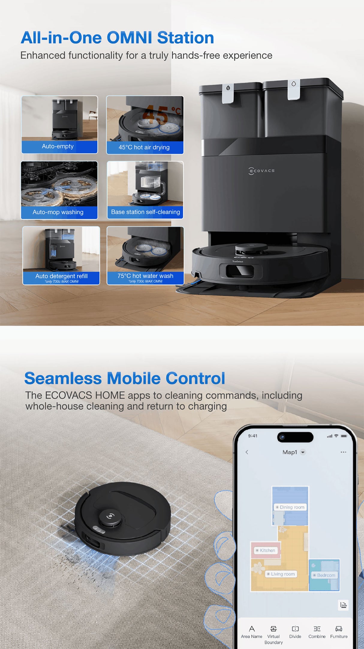 FREE 1 x Cleaning Solution + 1 x Antibacterial Buddy Kit - ECOVACS T30C MAX DLX71 Omni Robotic Vacuum Cleaner - 2 colors are available
