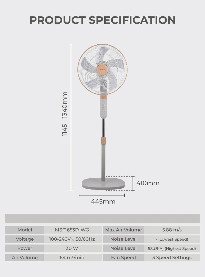 Mistral MSF1653D-WG DC Stand Fan 16 Inch