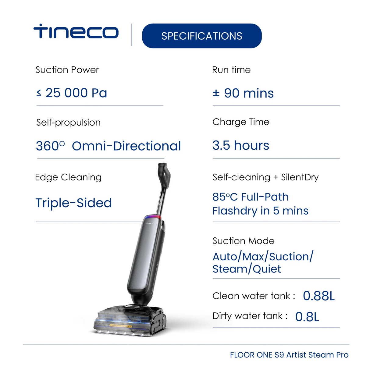 FREE 2 x Cleaning Solution - Tineco Floor One S9 Artist Steam Pro (Grey) Smart Wet & Dry Vacuum Cleaner