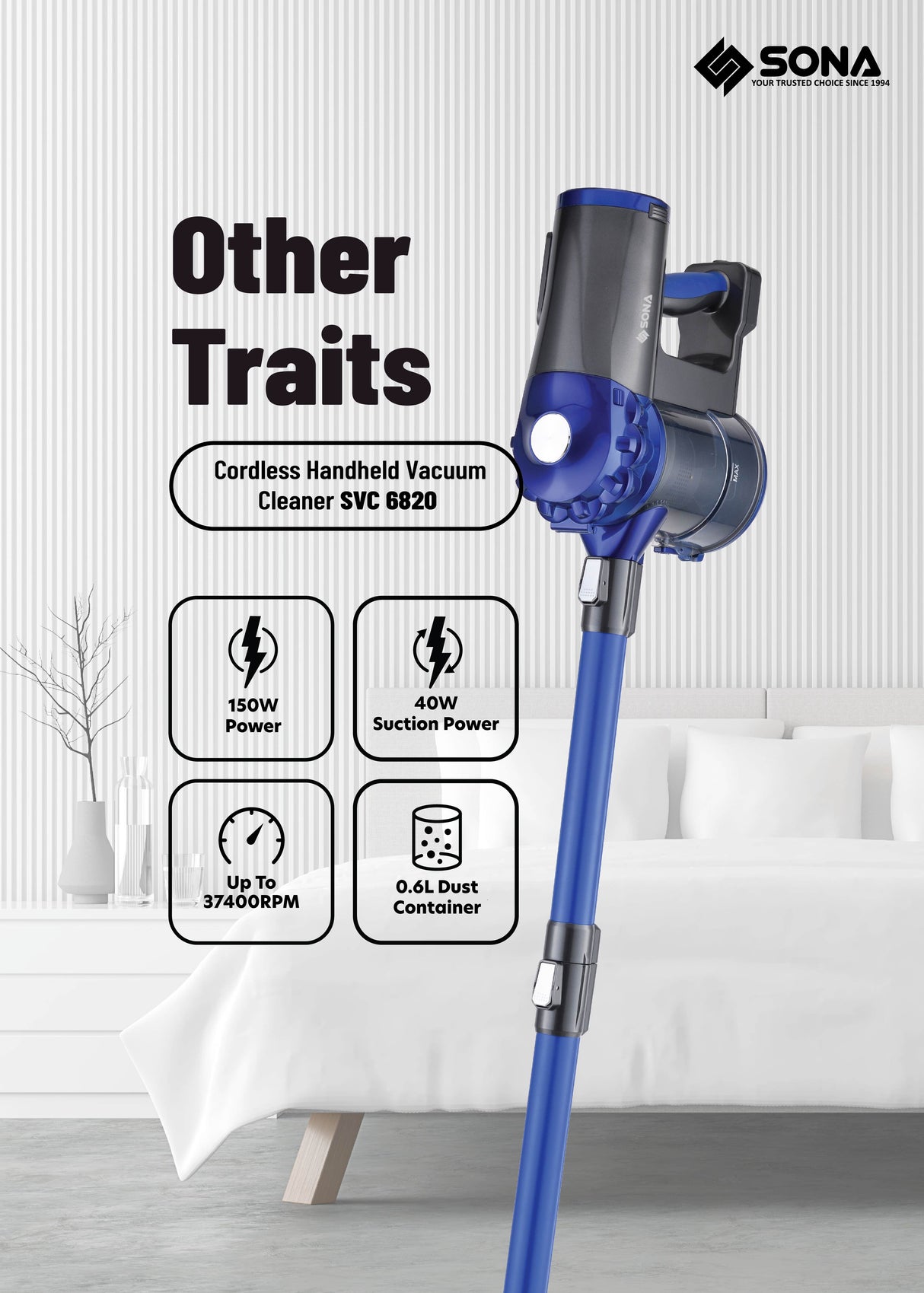 Sona SVC 6820 | SVC6820 Cordless Handheld Vacuum 150W