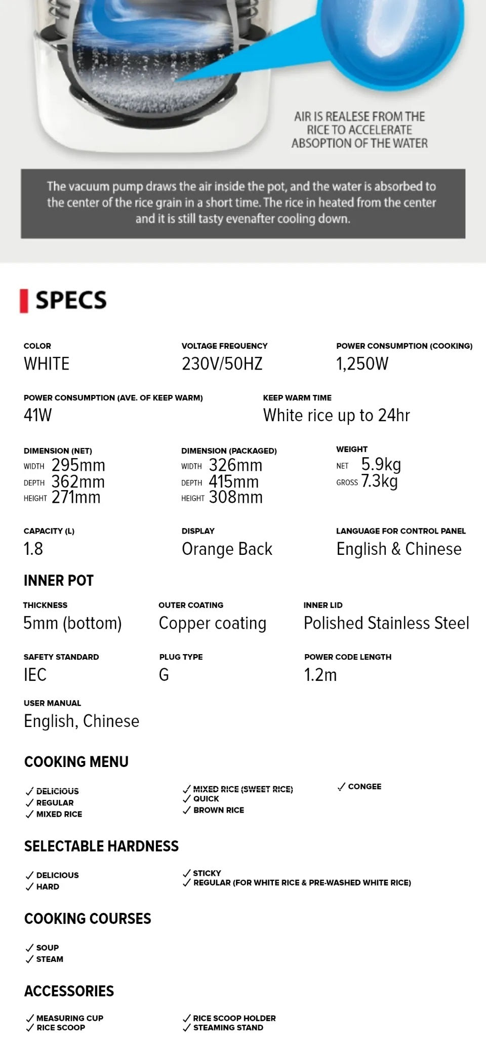 Toshiba RC-DR18L(W)SG IH Rice Cooker 1.8L