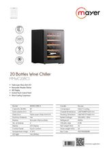 Mayer MMWC20BCS Wine Chiller Triple Glass with Anti-UV 20 Bottles