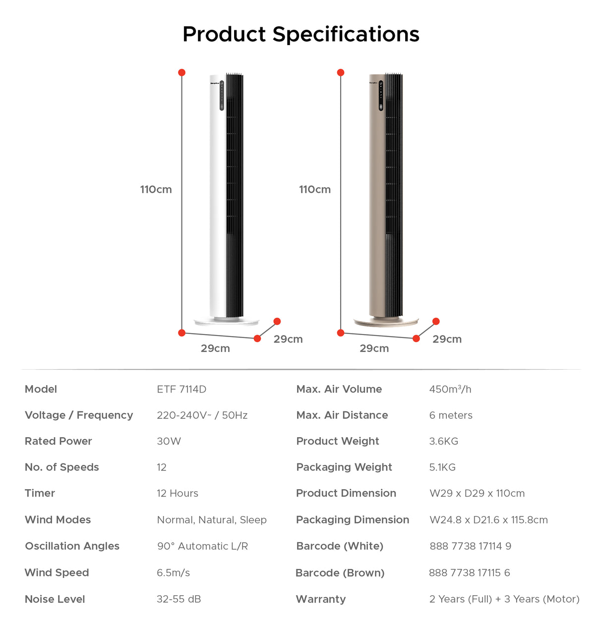 Europace ETF 7114D | ETF7114D Remote DC Tower Fan with Air Sterilizer