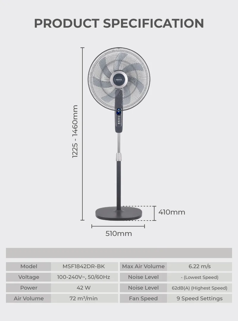 Mistral MSF1842DR-BK DC Stand Fan 18 Inch