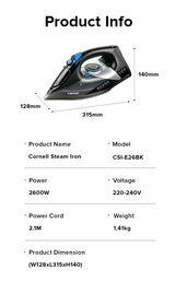 Cornell CIS-E26BK | CISE26BK Steam Iron with Auto Shut Off Function 2600W