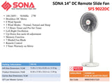 Sona SFS 9022DC | SFS9022DC Remote DC Slide Fan 14 Inch