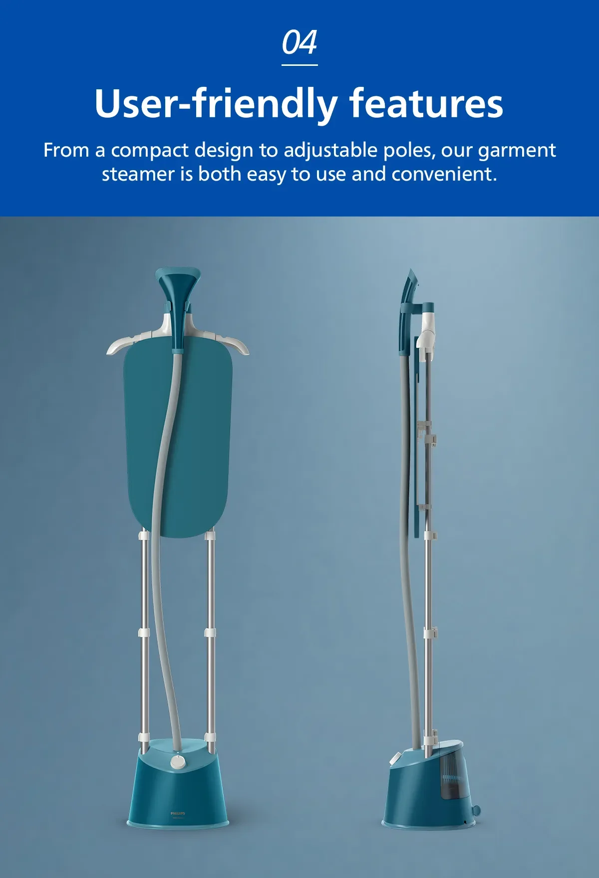 Philips STE1040/20 | STE1040 Stand Garment Steamer 1000 Series - 1800W, 3 Steam Settings, Compact, No Burns Guaranteed