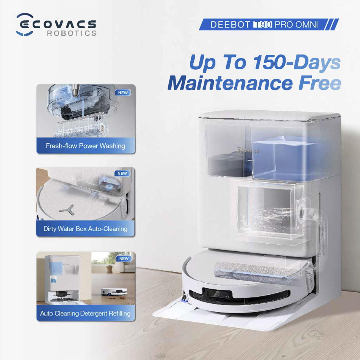 FREE 1 x Cleaning Solution + 1 x Antibacterial Buddy Kit - ECOVACS T90 PRO DEX95 Omni Robotic Vacuum Cleaner - 2 colors are available