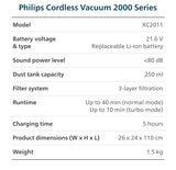 Philips XC2011/61 Cordless Vacuum 2000 Series Lightweight 1.5kg, LED Nozzle, 3 Layer Filtration